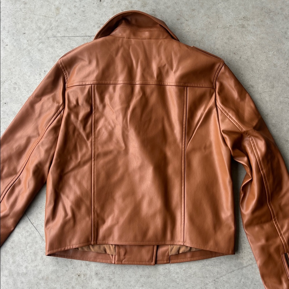 The Drop NWT brown faux leather moto style full zip womens jacket, size XS 🟰 - Picture 7 of 8